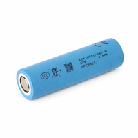 Blue cylindrical battery with text and symbols on a white background